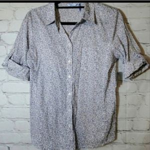 Izod Floral Star Gazer Roll Tab Short Sleeve Blouse
